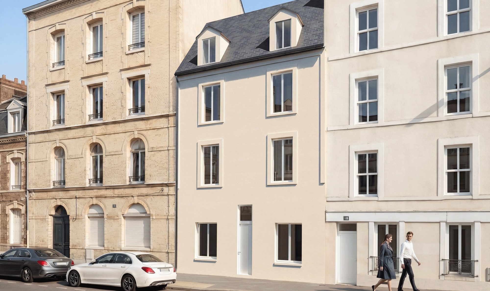 Réhabilitation des Jardins de Jean-Jacques Rousseau, façade sur rue, Le Havre