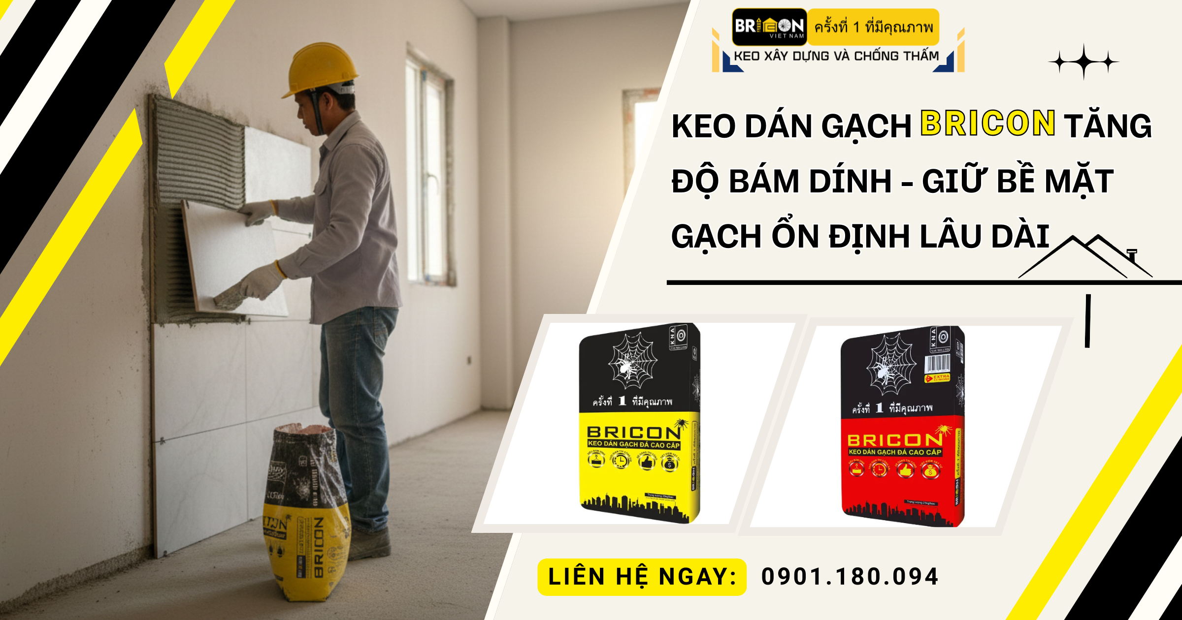 Keo dán gạch Bricon tăng độ bám dính và giữ bề mặt gạch ổn định lâu dài.
