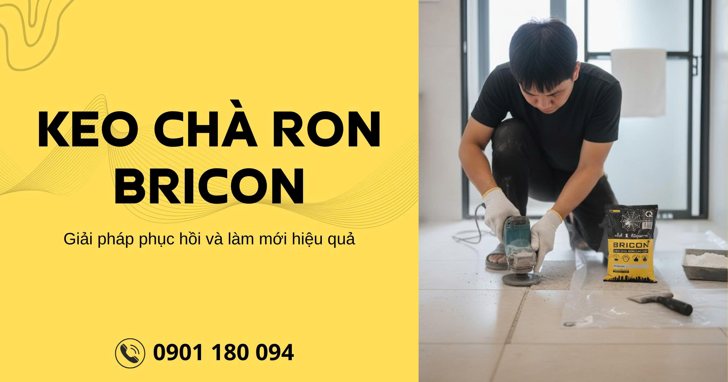 Thợ thi công phục hồi đường ron bằng keo chà ron Bricon – giải pháp làm mới ron gạch hiệu quả