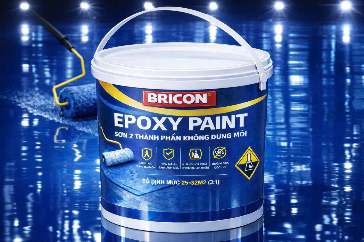 Sơn Epoxy 2 Thành Phần BRICON Không Dung Môi – Sơn Sàn Công Nghiệp Chịu Mài Mòn, Kháng Hóa Chất, Bám Dính Cao, Không VOC