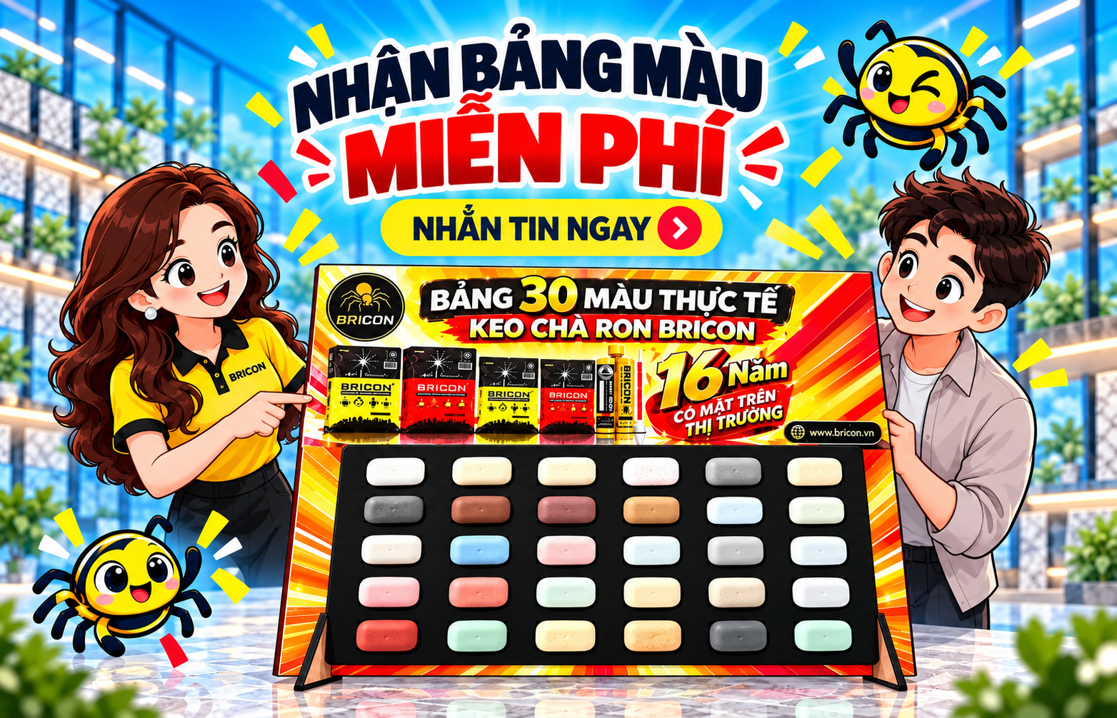 Nhận bảng màu keo chà ron BRICON miễn phí dành cho cửa hàng, đại lý và nhà phân phối