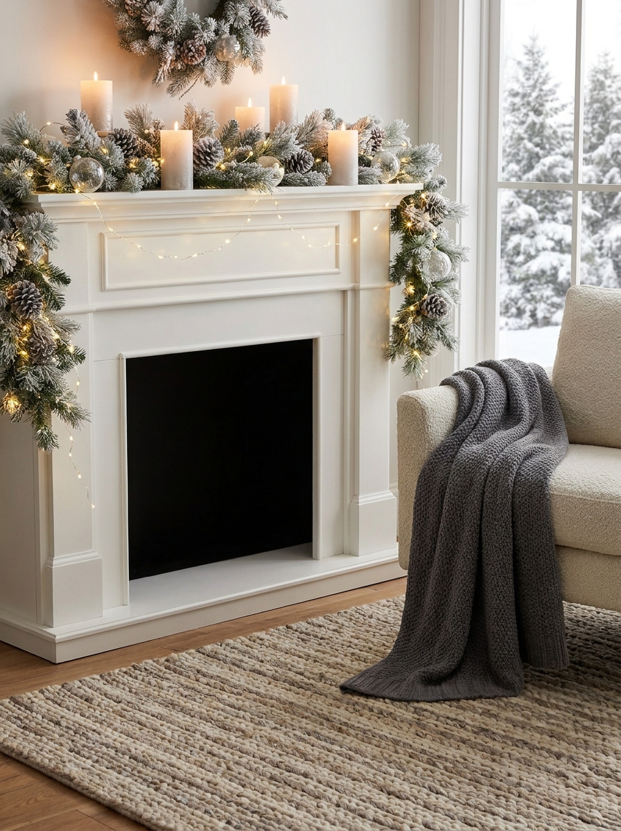 Frosted Winter Elegance with Twinkling Lights