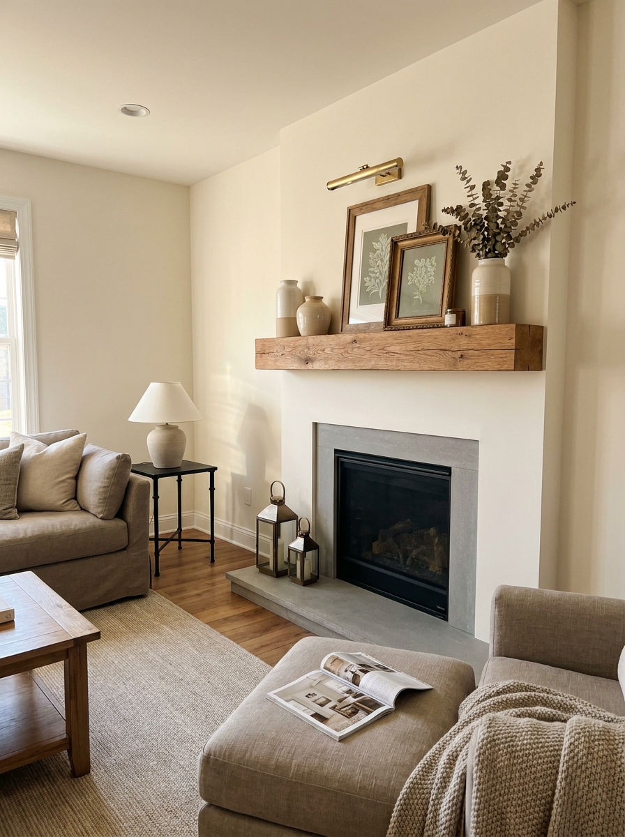 Give a Skinny Builder Mantel a Chunky Wood Upgrade