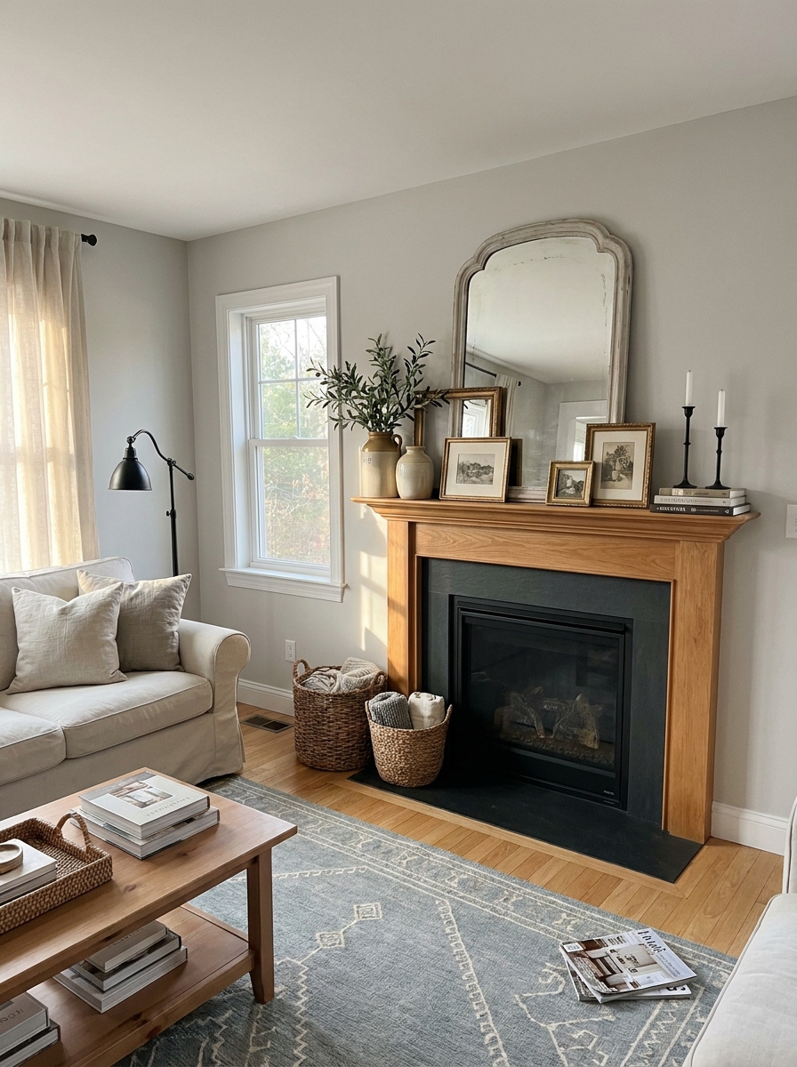 Style the Mantel With Thrifted Frames and One Big Mirror