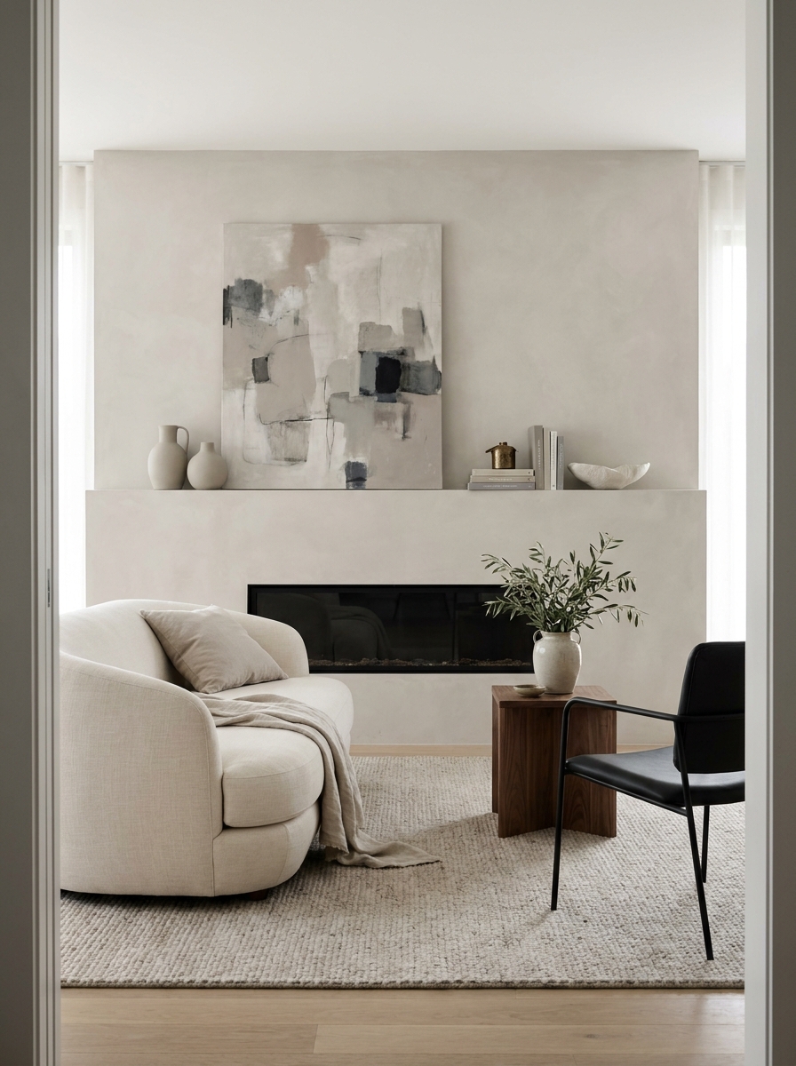 Layer Oversized Art Above a Low Linear Fireplace