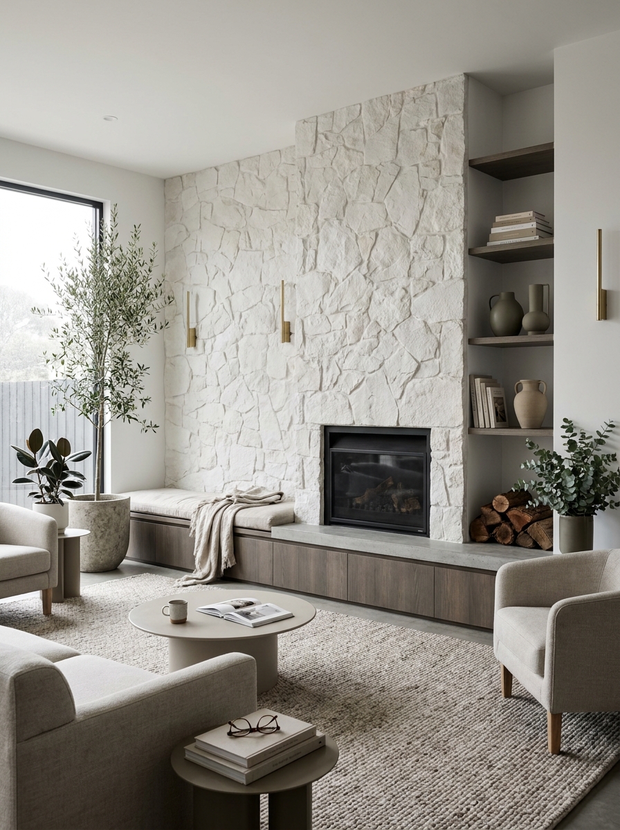 Add a Long Floating Ledge Instead of a Traditional Mantel