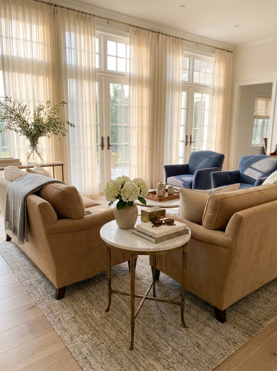 ### Keep Window Treatments Soft, Full, and Slightly Dramatic