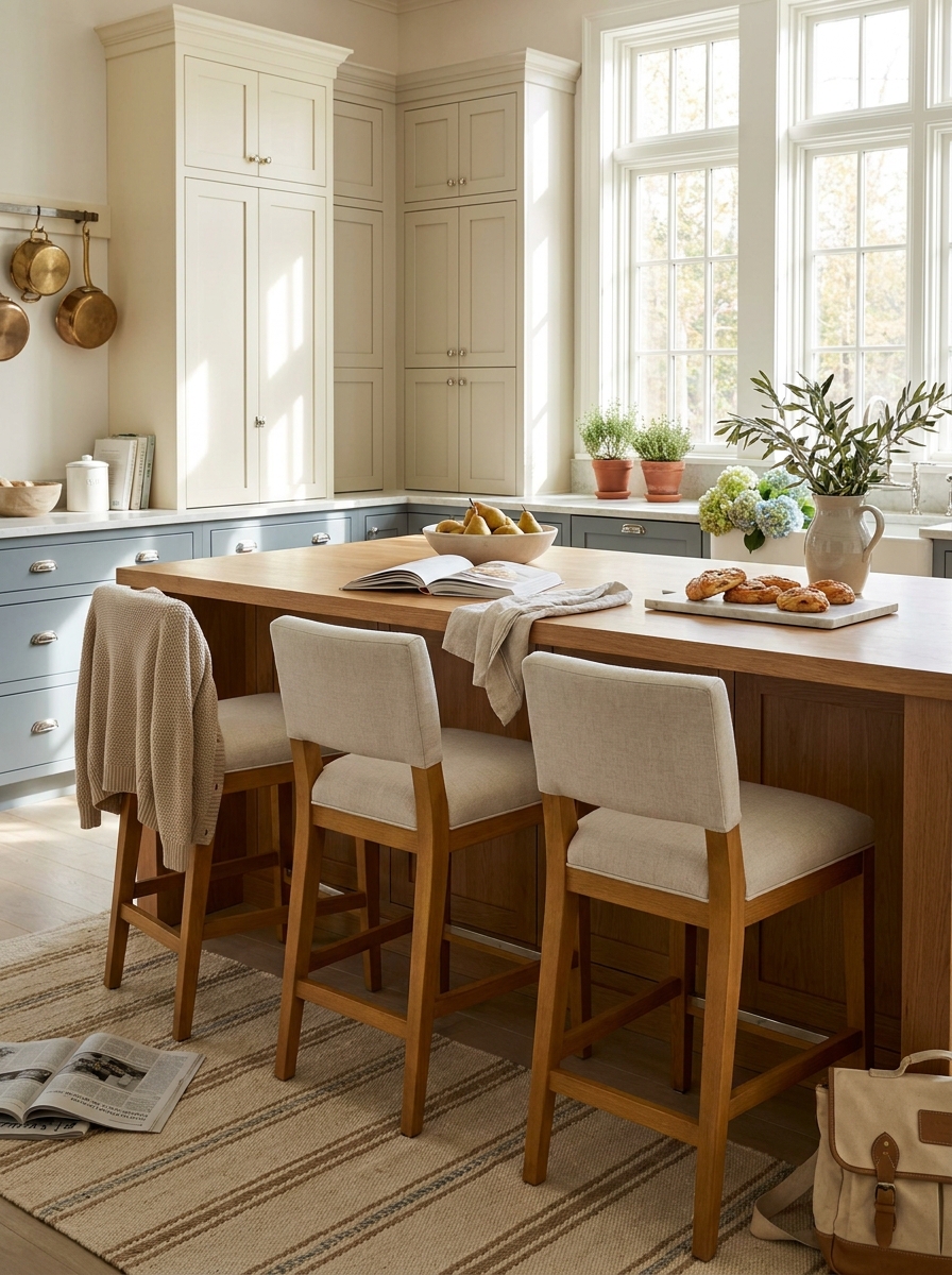 Use Upholstered Counter Stools That Feel More Like Furniture