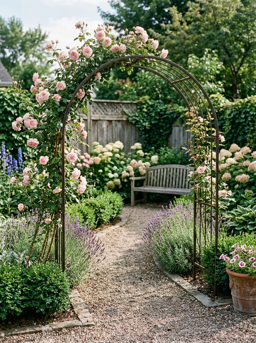 Frame the View With an Arched Trellis and Climbing Roses