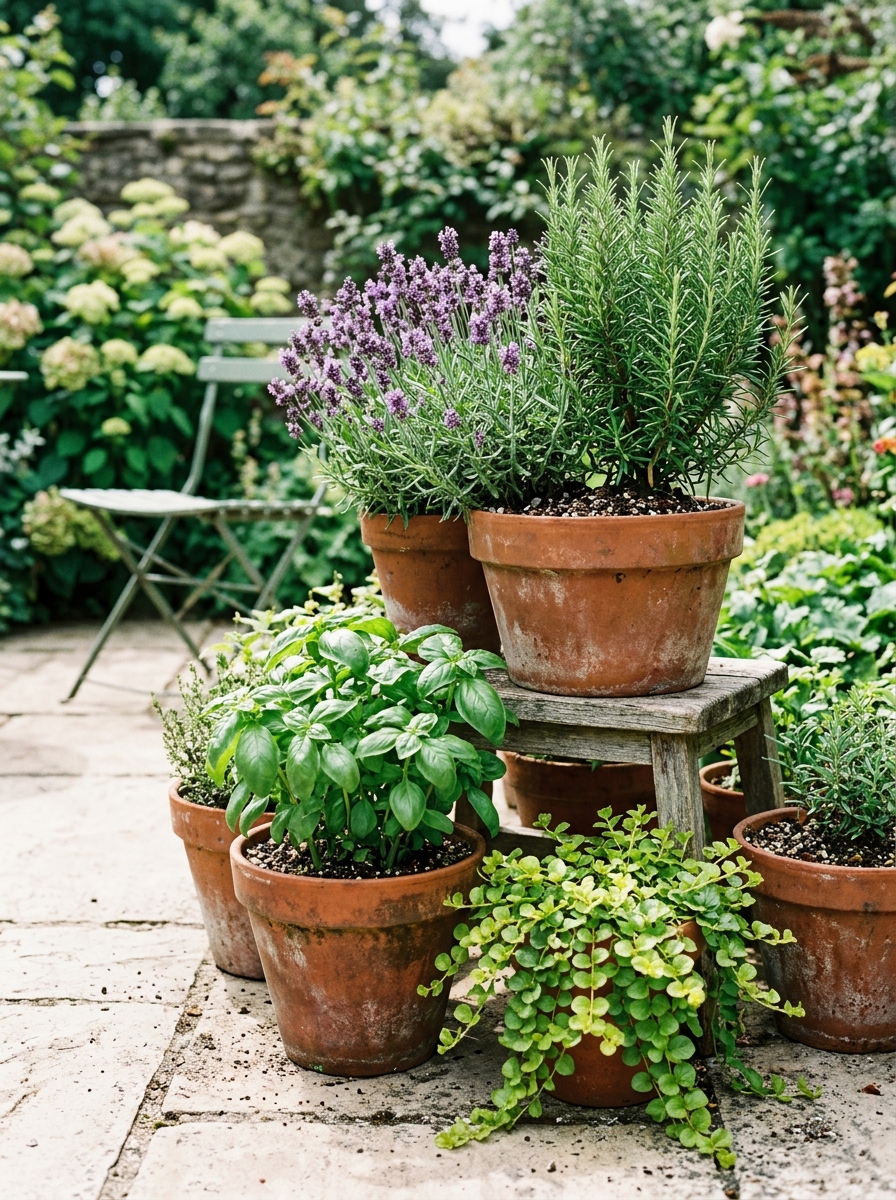 Use Tiered Pots to Stack Color and Herbs