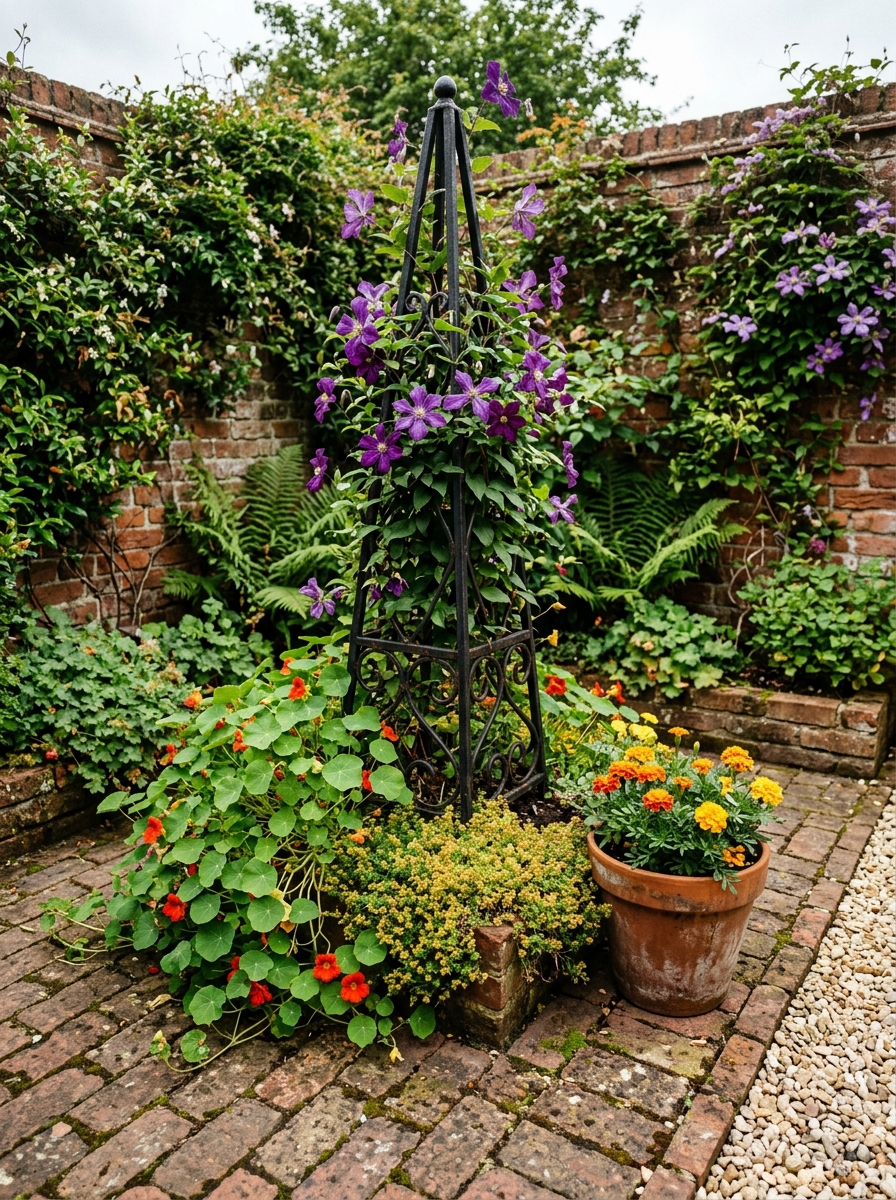 Use a Corner Obelisk for Vertical Veg or Flowers