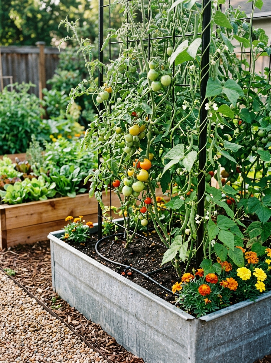 Use One Tall Trellis Bed as the Anchor of a Small Backyard