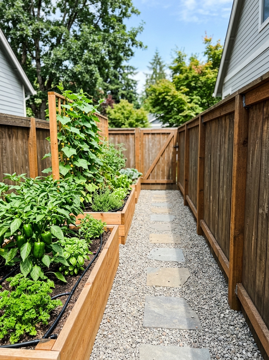 Line Beds Along a Fence to Turn a Narrow Side Yard Into a Grow Zone