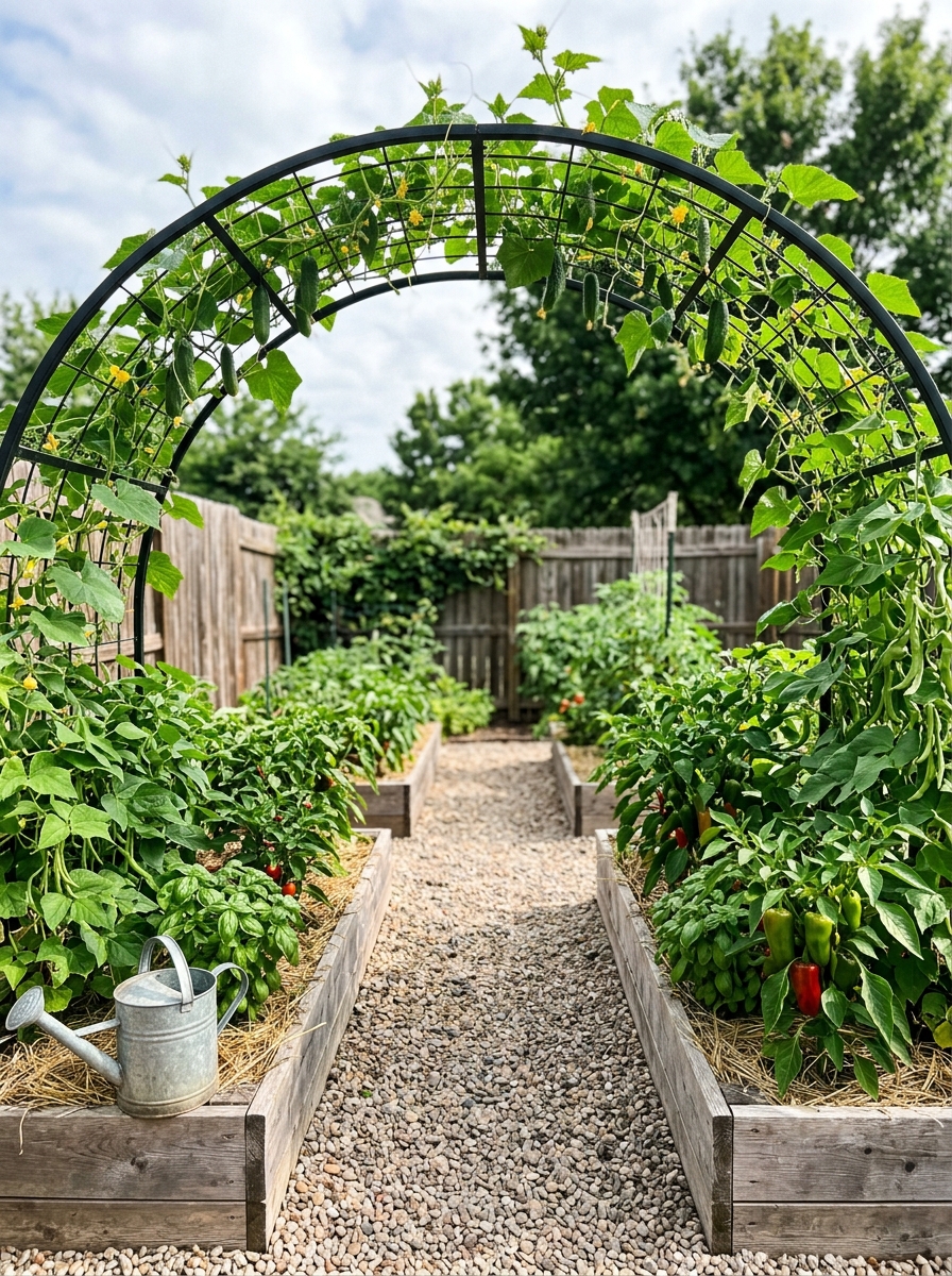 Stack Productivity With an Arch Trellis Between Two Beds