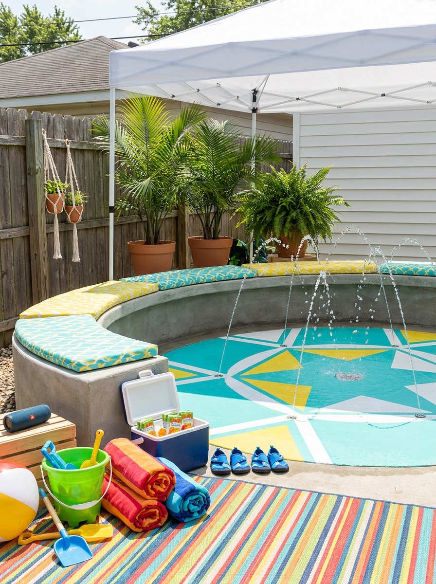 Splash Pad Zones with Built-In Seating