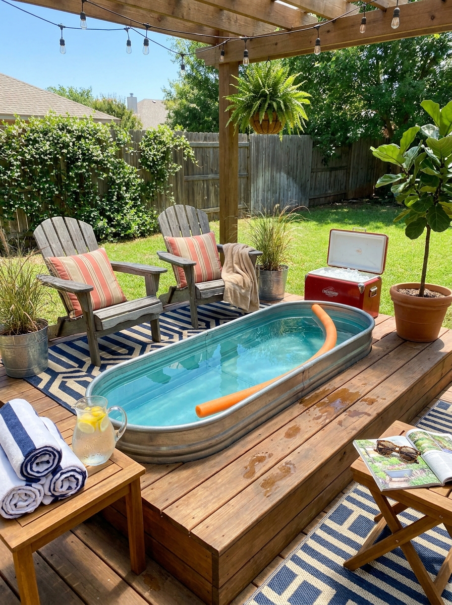 Galvanized Water Trough Cocktail Pools with Deck Chairs