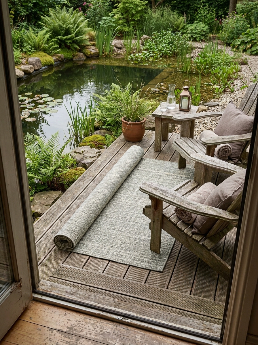 A Wood Deck Lounge Beside the Water Makes It Feel Finished