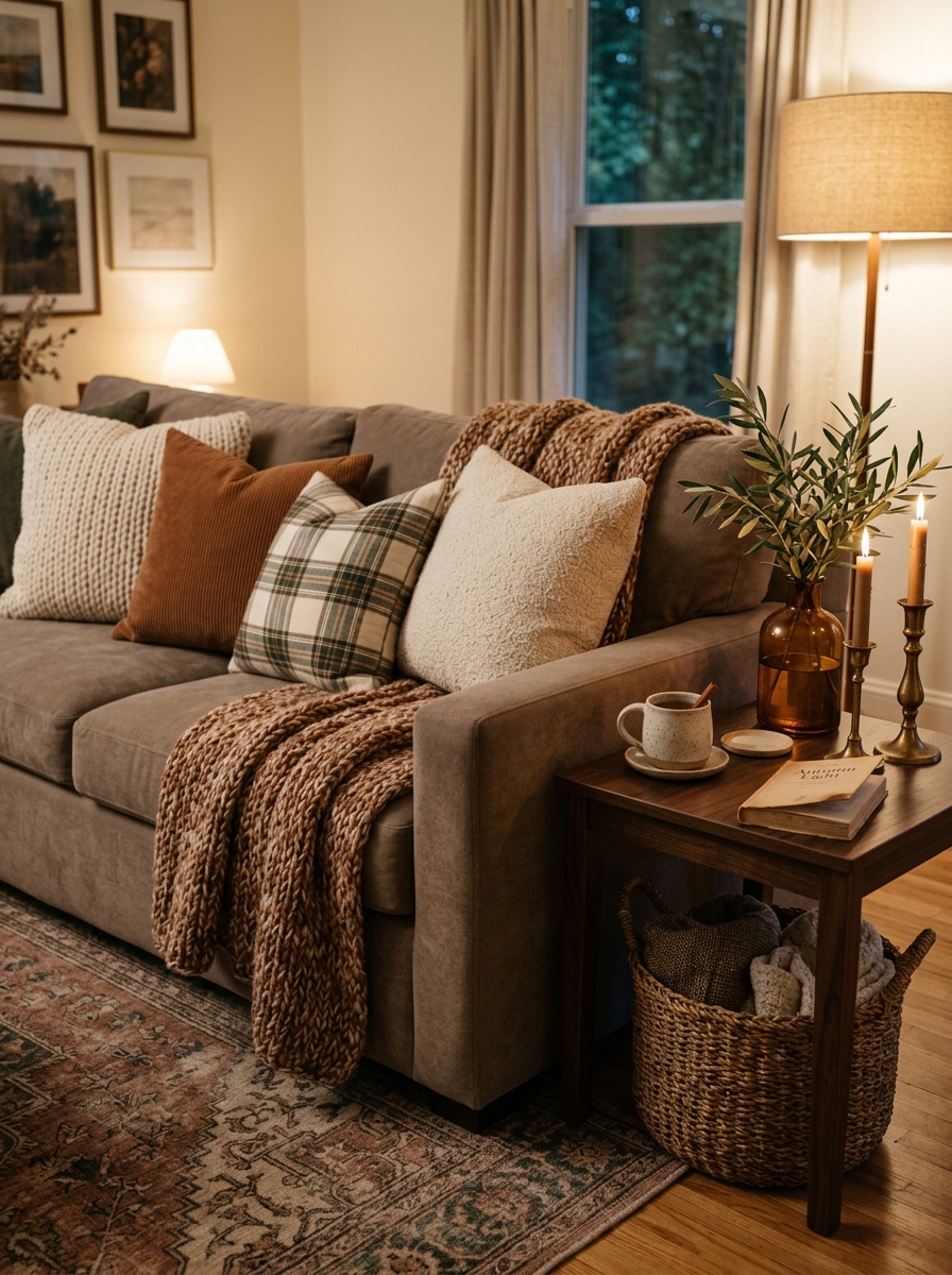 Swap in Richer Throw Pillows for Instant Warmth