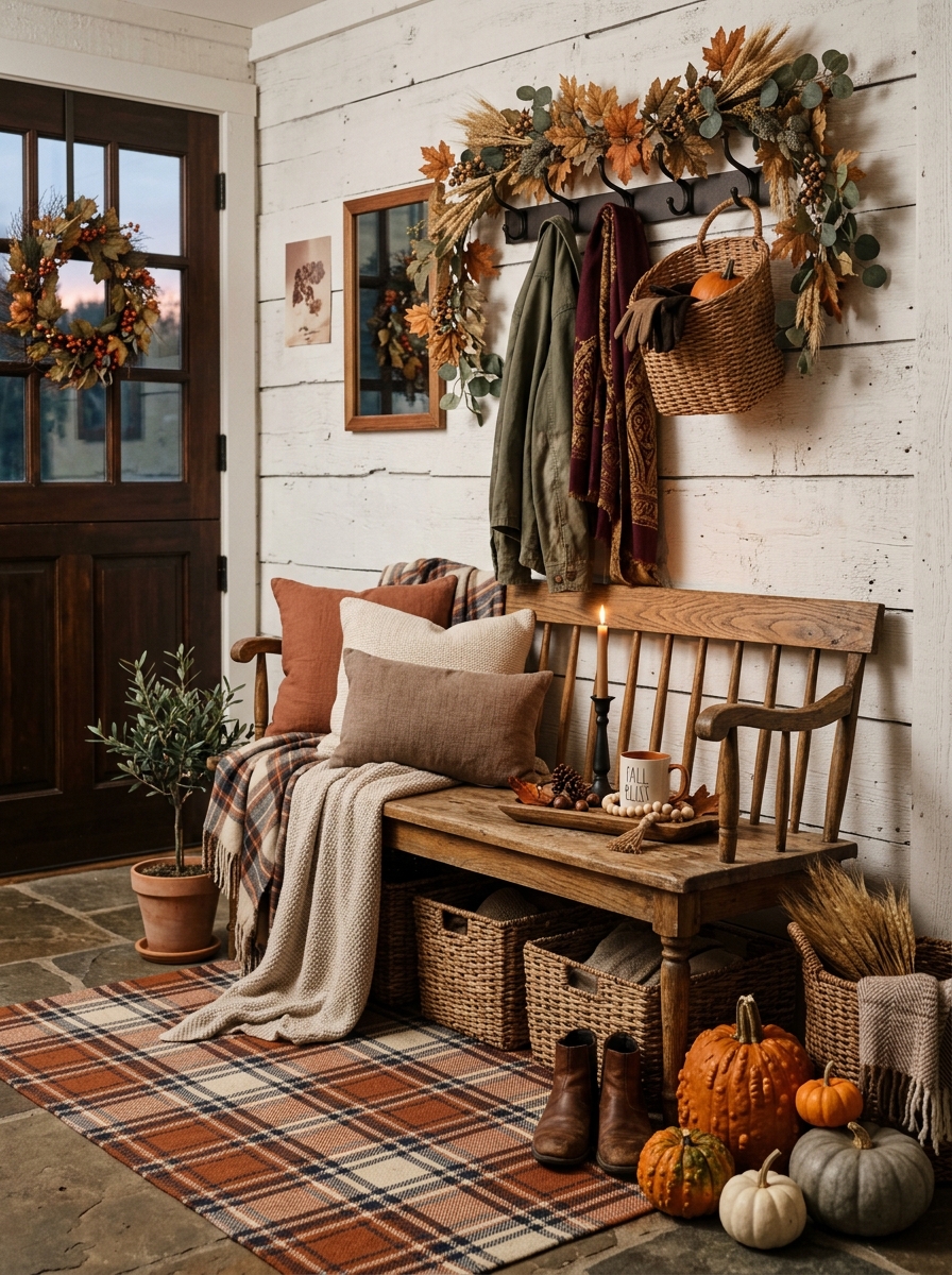 Refresh the Mudroom With Baskets, Boots, and Autumn Texture