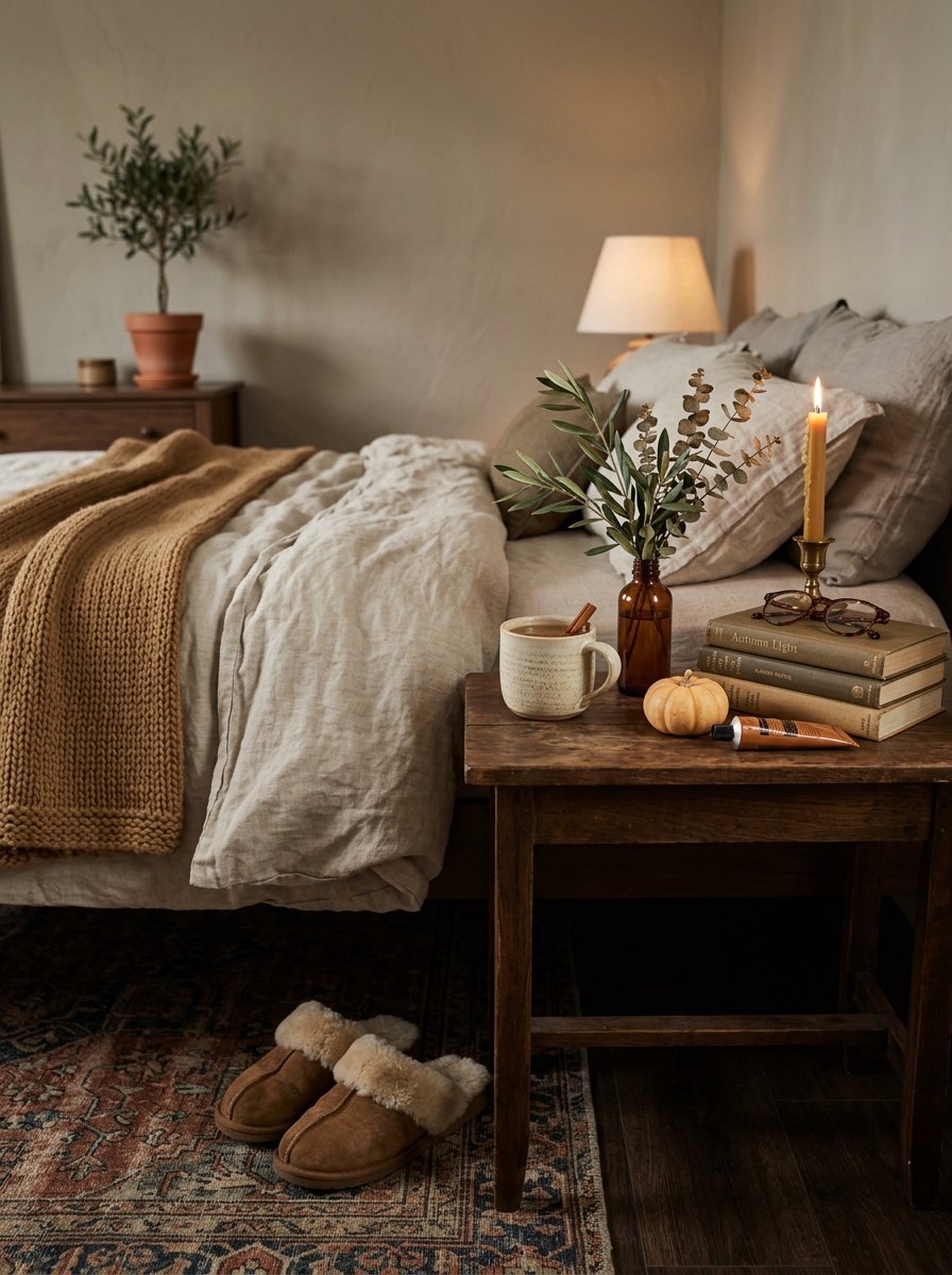 Create a Tiny Autumn Moment on the Nightstand for Cozy End-of-Day Vibes