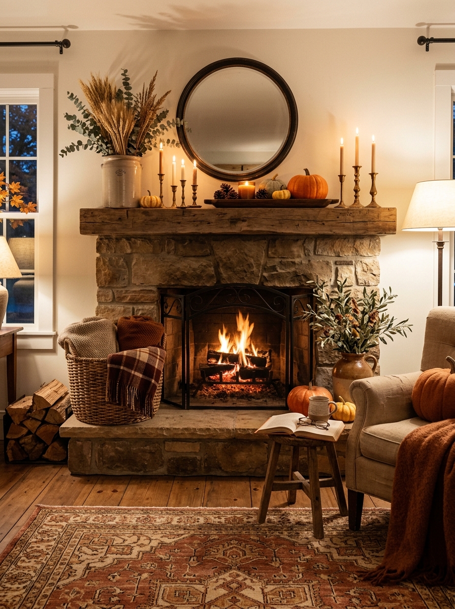 Turn the Fireplace Hearth Into a Quiet Autumn Focal Point