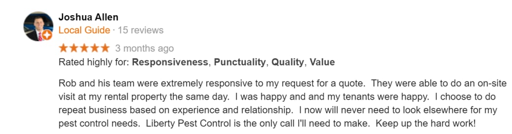 Customer review of Liberty Pest Control