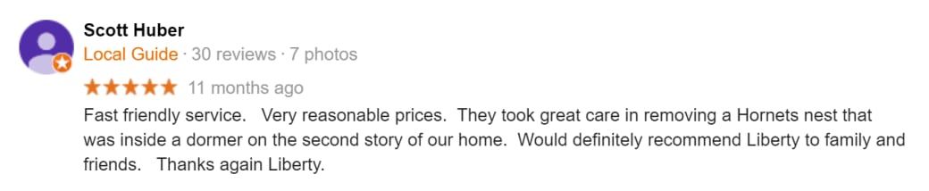Customer review of Liberty Pest Control