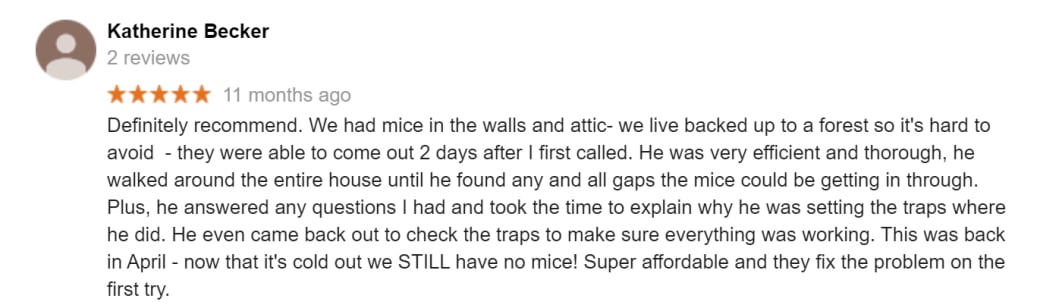 Customer review of Liberty Pest Control
