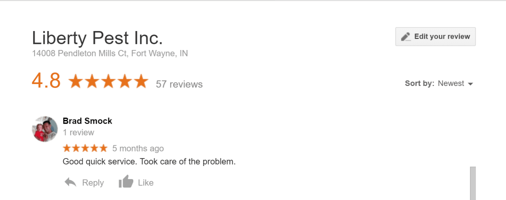 Customer review of Liberty Pest Control