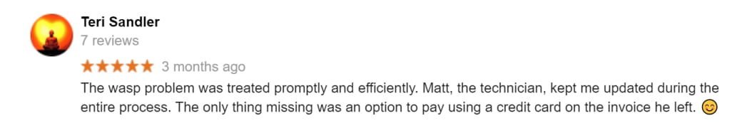Customer review of Liberty Pest Control