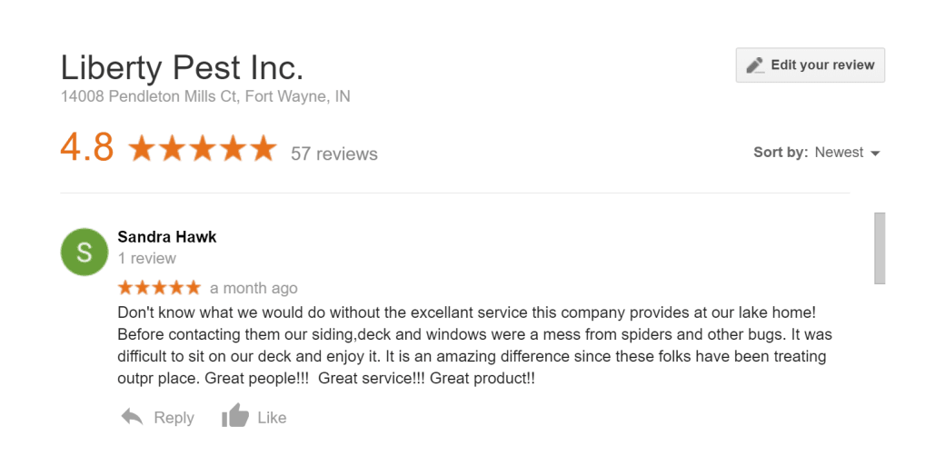 Customer review of Liberty Pest Control
