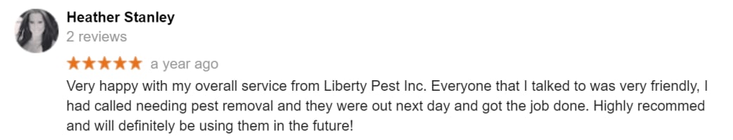 Customer review of Liberty Pest Control