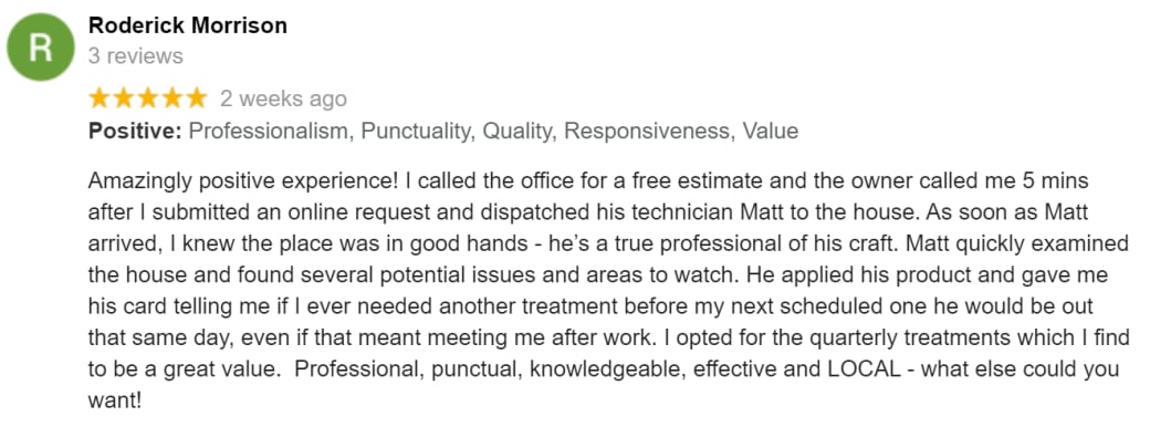 Customer review of Liberty Pest Control