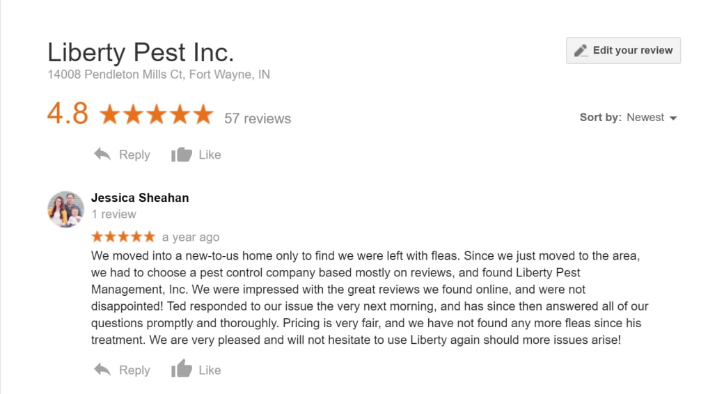 Customer review of Liberty Pest Control