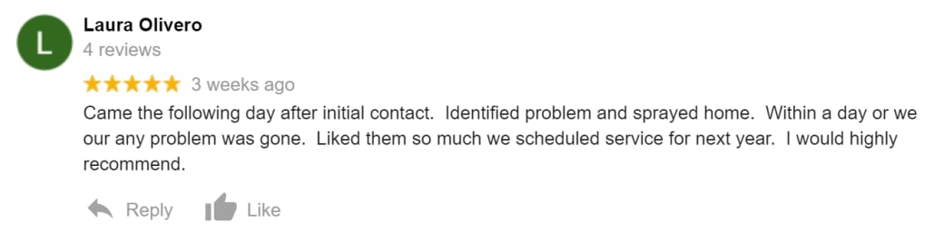 Customer review of Liberty Pest Control