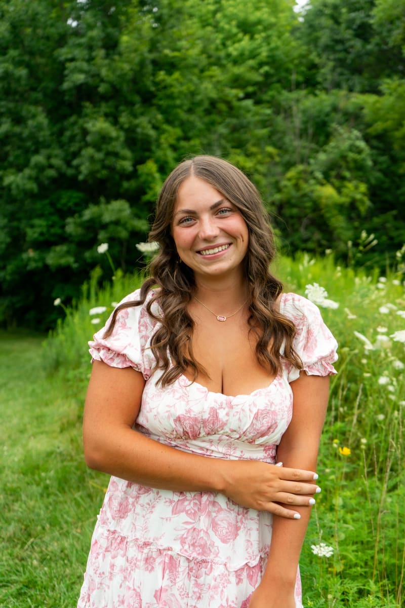 Indianapolis senior girl in a pink floral dress