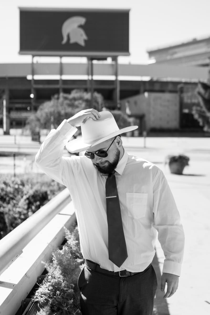 Black and white portrait of an MSU graduate