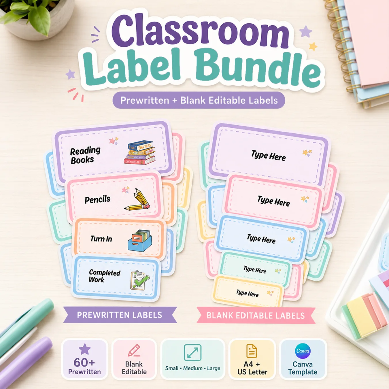 Printable Classroom Labels Bundle | 60+ Editable Canva Labels by Saman Akram