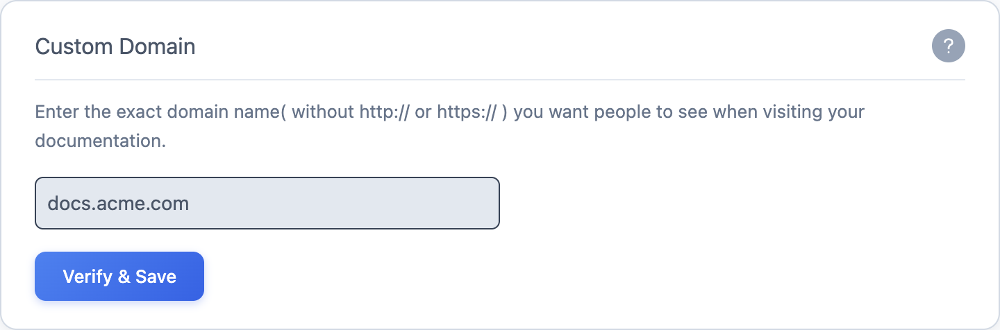 The Custom Domain card in Hosting & Visibility with a domain typed into the field