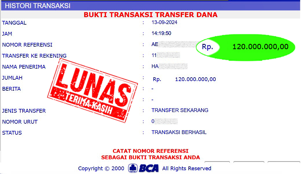 Salah satu bukti pembayaran di BATIKPOKER