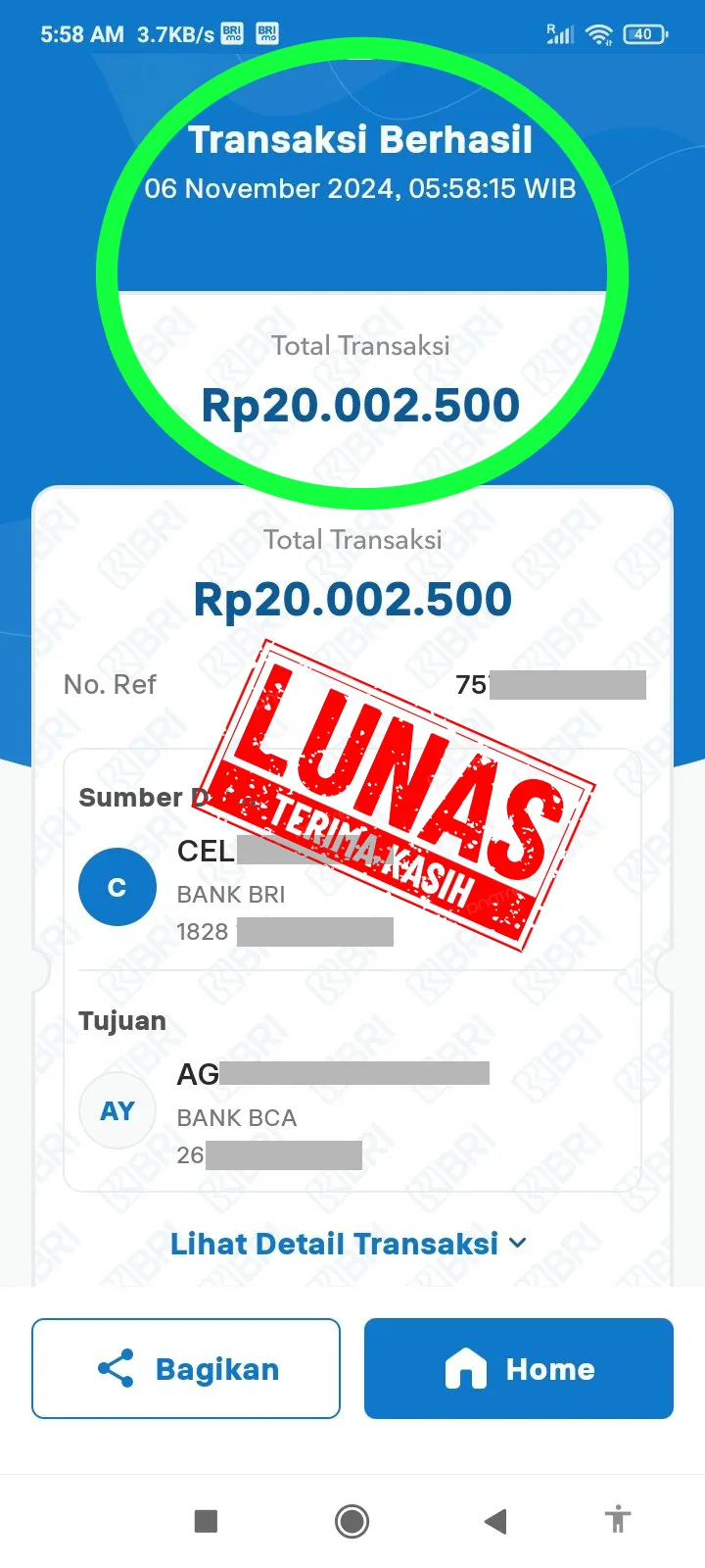 Salah satu bukti pembayaran di BATIKPOKER
