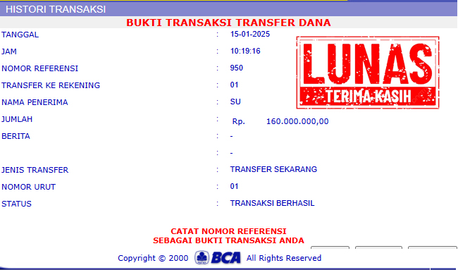 Salah satu bukti pembayaran di BATIKPOKER