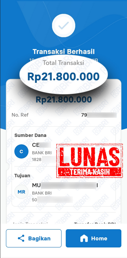 Salah satu bukti pembayaran di BATIKPOKER