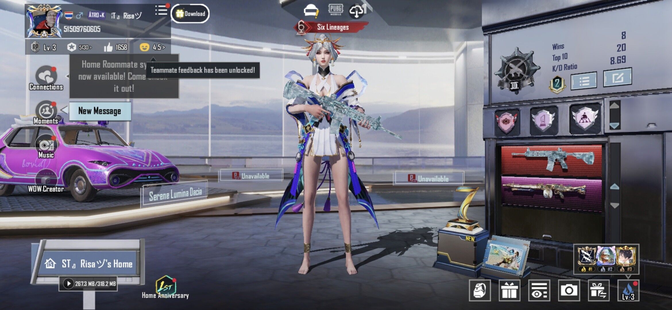 DC69|Lv 69 SINCE S19/AMF/8 RPMAX/122 SET (19 MYTHIC)/GALADRIA X-SUIT/105 WEAPON (15 LAB)/M416 GLACIER LV MAX/SERENE LUMINA DACIA/PLATINUM III ASIA C8S23