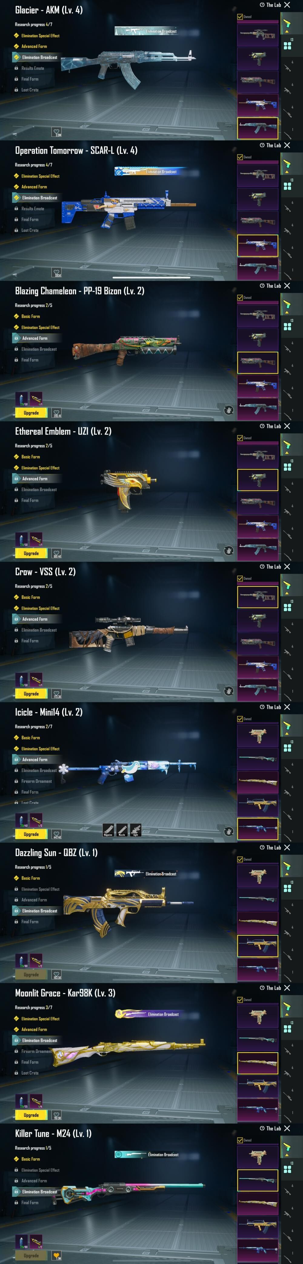 LVL 76 47 Mythics Poseidon Xsuit L1 11x Gun Labs UMP Anniv Max AKM Glacier L4 OP SCAR-L L4 Kar98K L3 4x Material P202