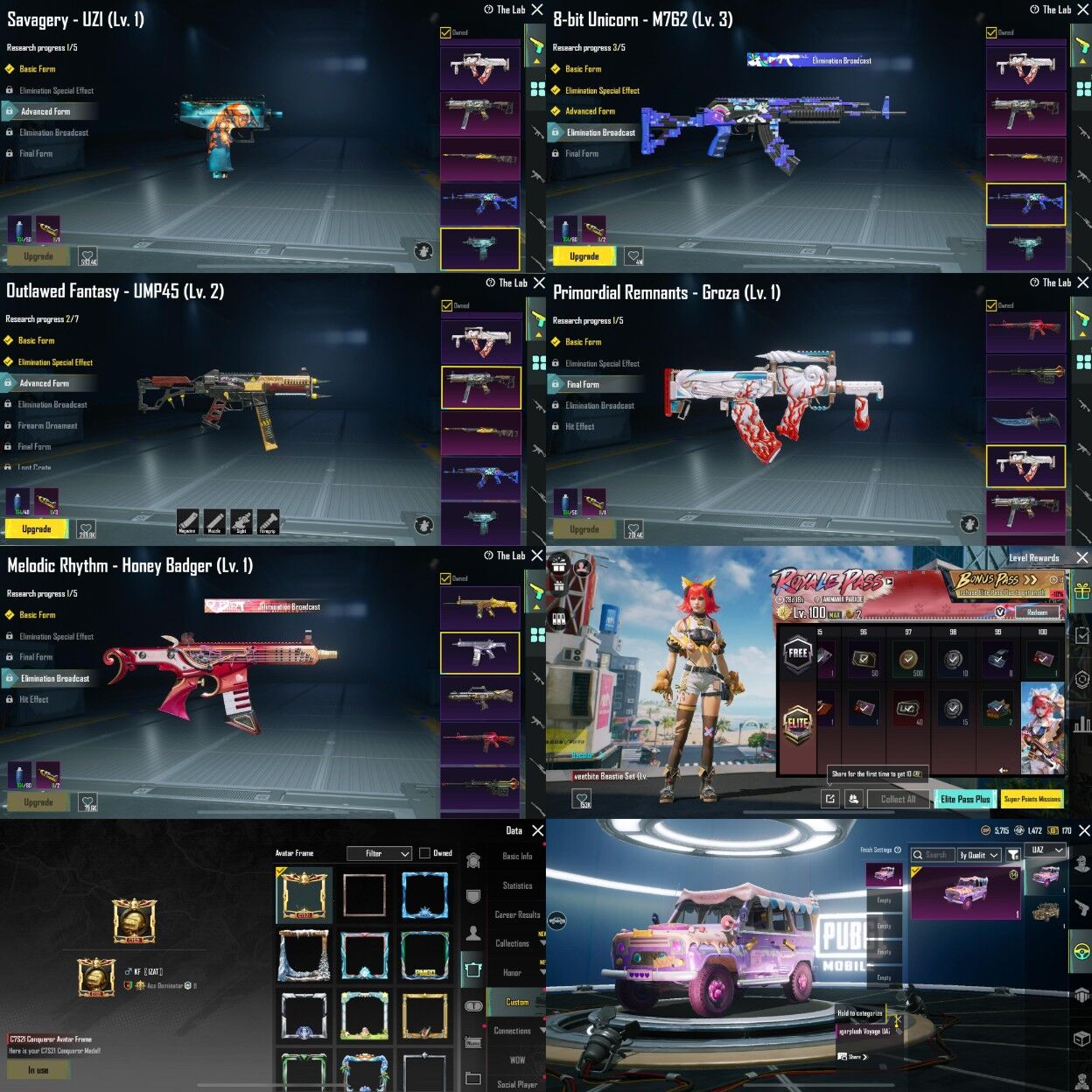 Level 55 🔹 21 Mythics 🔹 Extra Mythics 🔹 Conqueror Done 🔹 RP Max 🔹 Yellow Mummy Suit 🔹 Dimwalker Set 🔹 11 Gun Labs 🔹 M762 L3 🔹 UMP Outlaw L2 🔹 P215