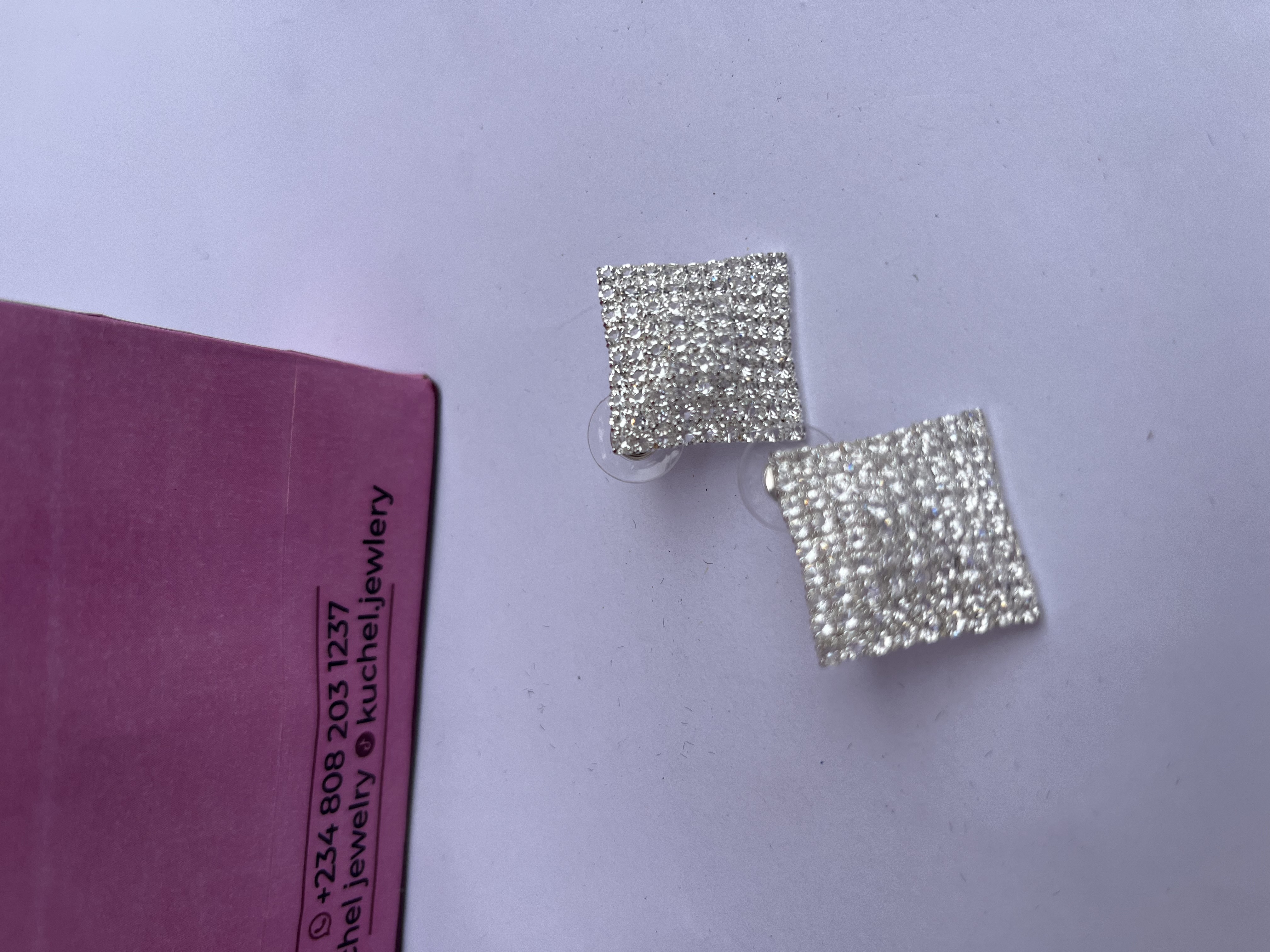 Silver-Stoned Square Stud Earrings 