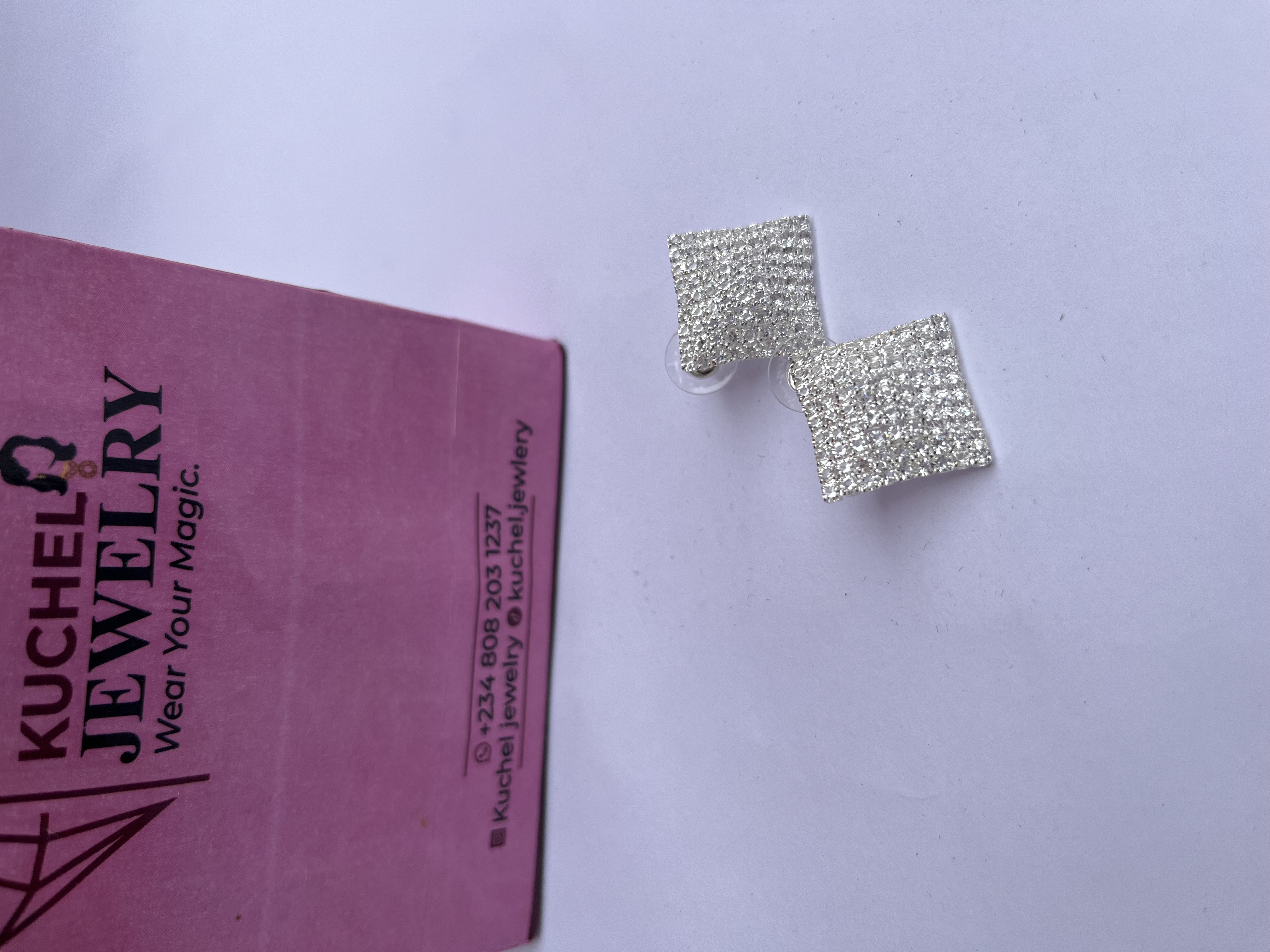 Silver-Stoned Square Stud Earrings  3