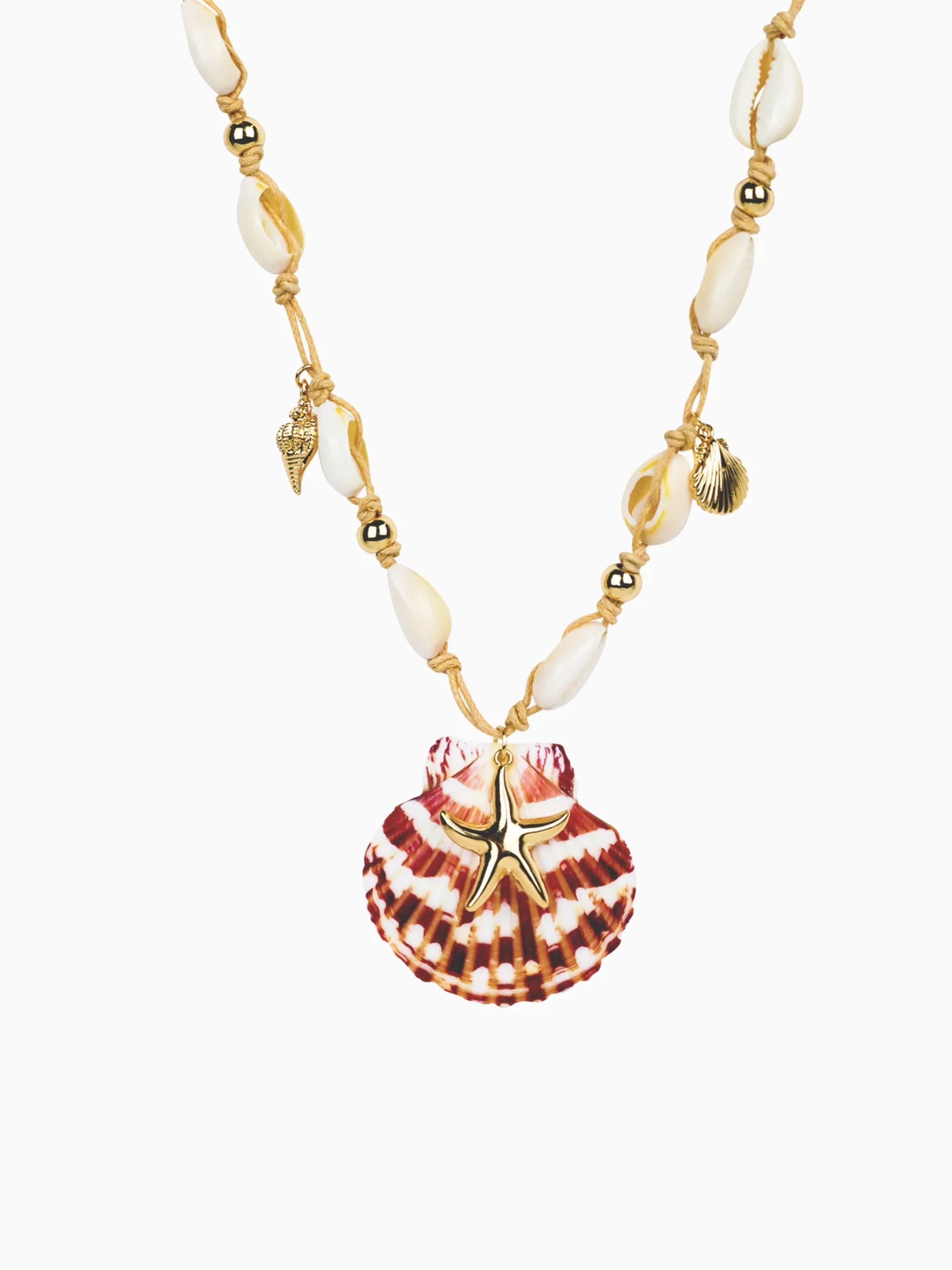 Beach Mode Coastal Starfish Shell Cord Necklace