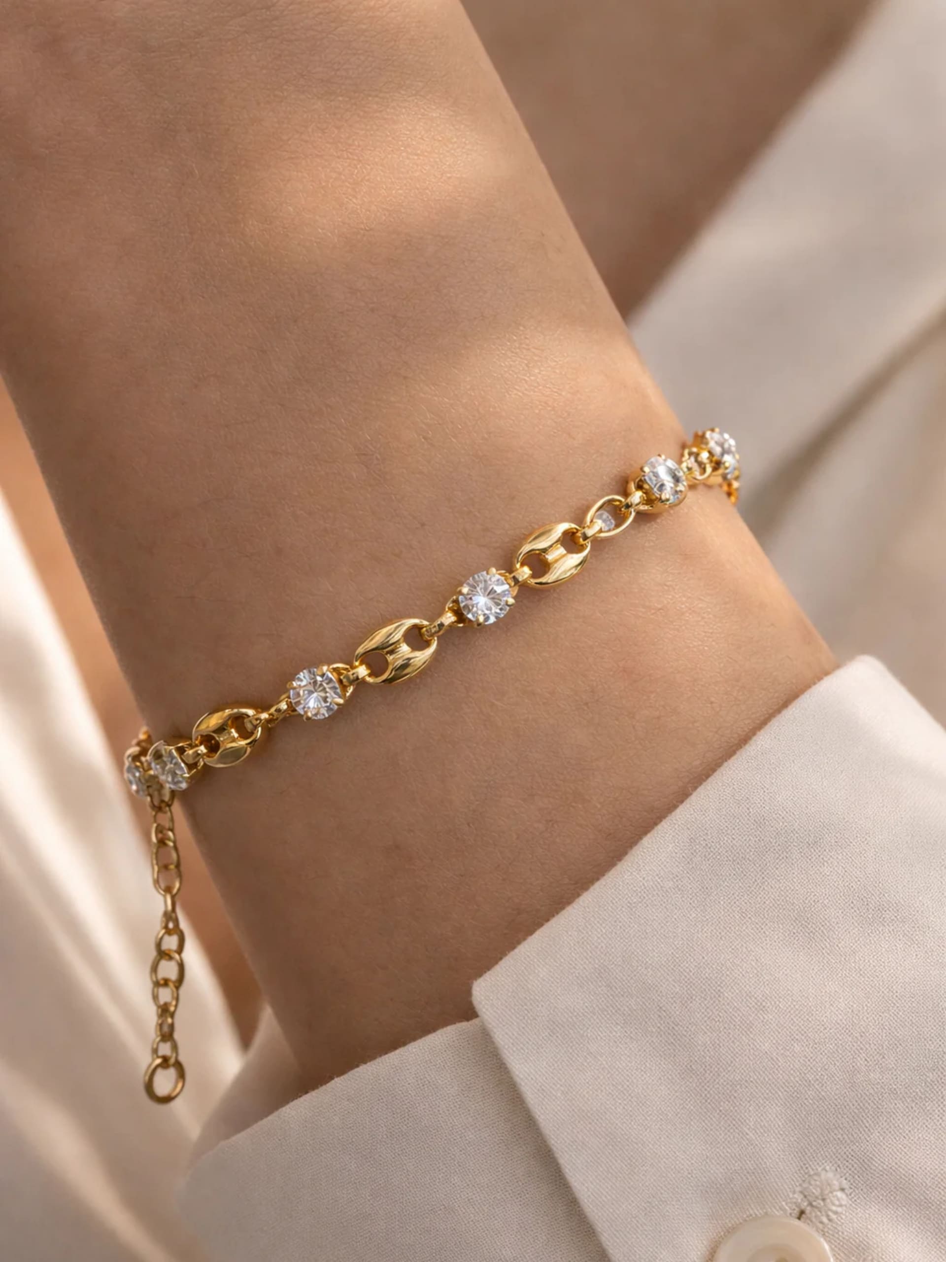 Stainless Stone Oval Mariner Link Bracelet